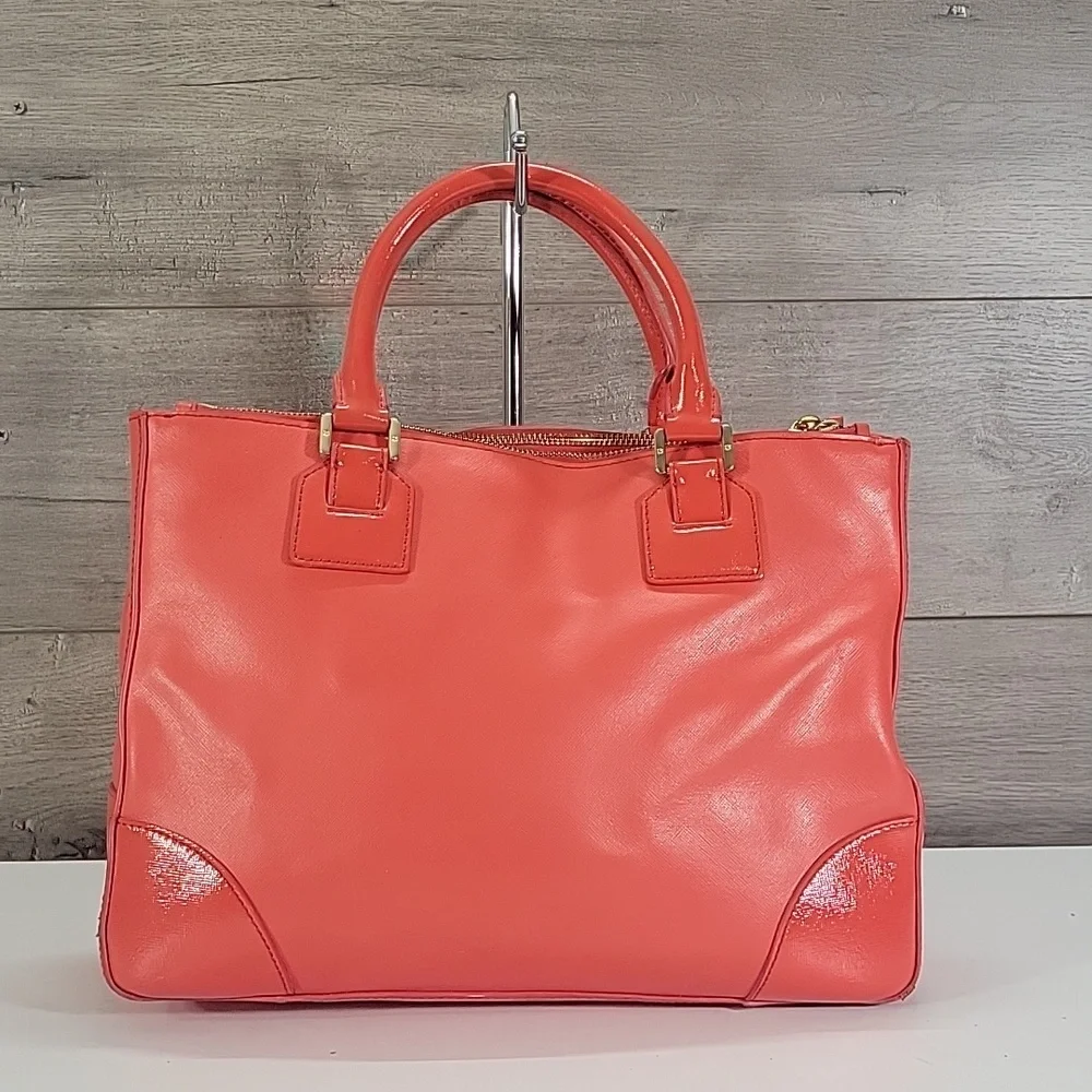 Tory Burch Red Coral Saffiano/ Patent Leather Satchel Handbag
